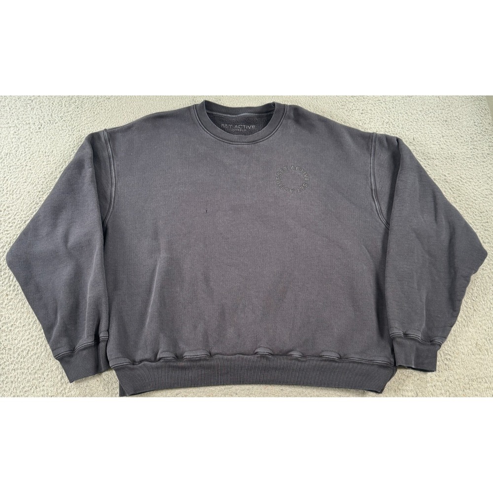 Set Active Sweatshirt Women's Large Gray Fleece Lined Spell Out Logo Gym Workout